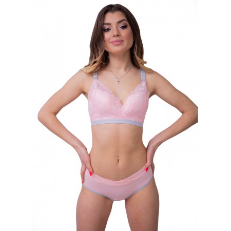 Комплект білизни бюстгалтер для годування і труси мережевний Рожевий